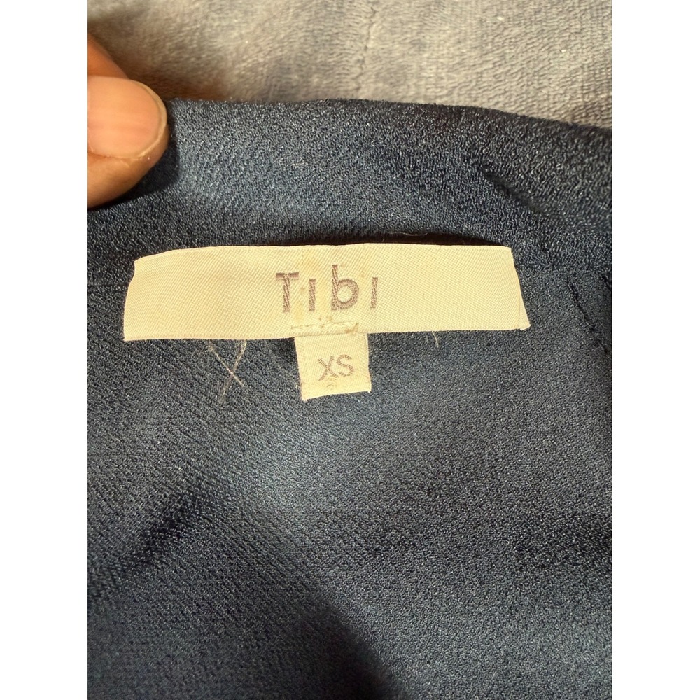 Tibi Blue Triacetate Blend V-Neck Blouse Long Sleeve Elastic Cuff XS F118SV7182 - Picture 4 of 12